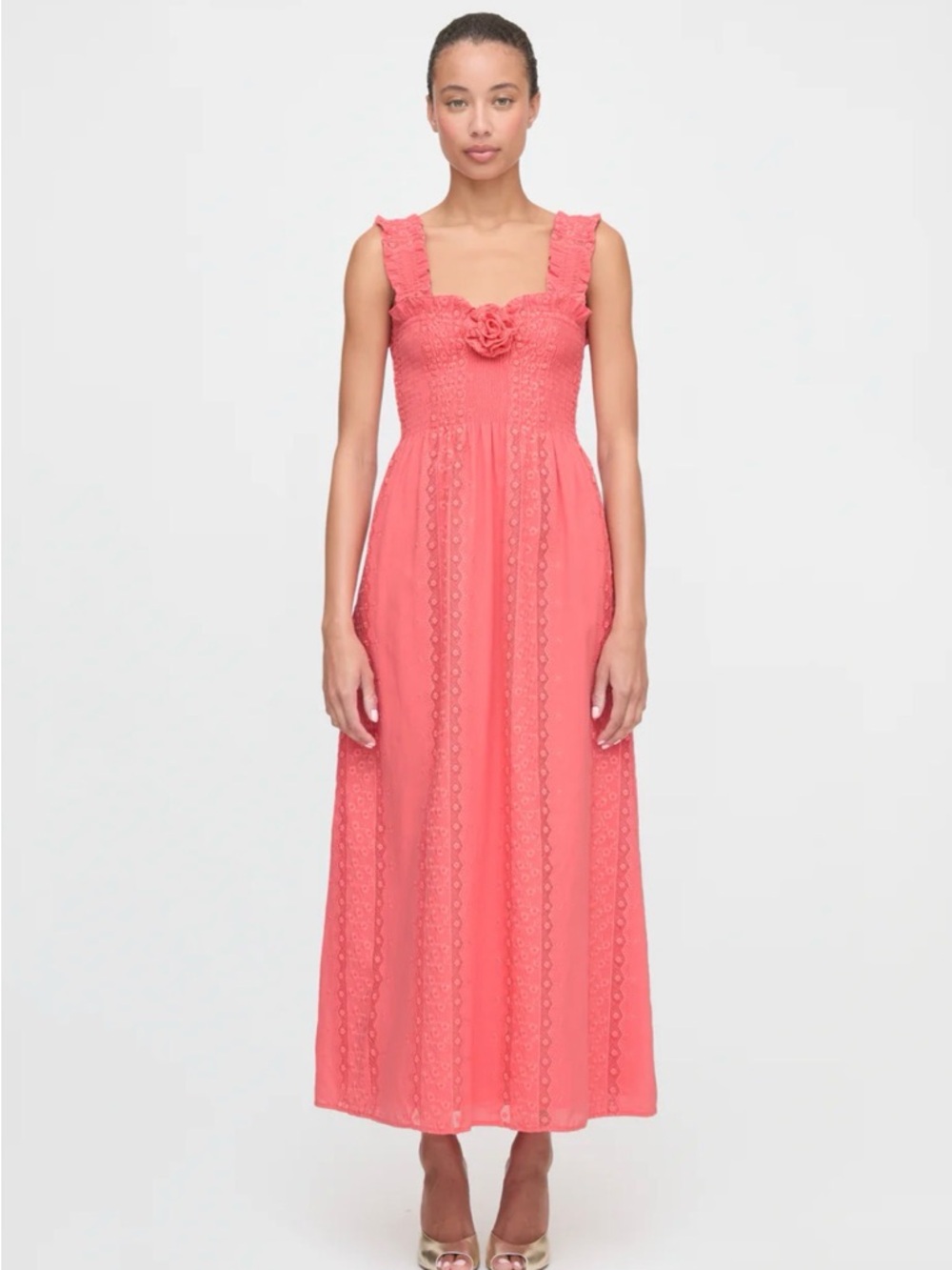 Hill House Coral Maxi Dress with Floral Bust